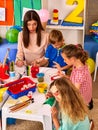 Children painting and drawing together . Craft lesson in primary school. Royalty Free Stock Photo