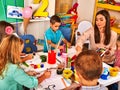 Children painting and drawing together . Craft lesson in primary school. Royalty Free Stock Photo