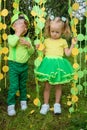 Children in paper circle colorful curtain garland