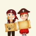 Children with parchment treasure hunt Royalty Free Stock Photo