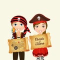 Children with parchment treasure hunt Royalty Free Stock Photo