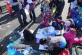 Children and parents protest by drawing and playing