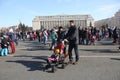 Children and parents protest by drawing and playing