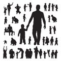 Children and parents silhouettes set Royalty Free Stock Photo