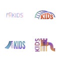 Children park icons set cartoon vector. Advertising for new playground