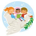 Children of Peace: Riding the Dove with an Olive Branch Royalty Free Stock Photo