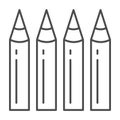 Children Pencils thin line icon, School supplies concept, four pencils sign on white background, set of four pencil icon