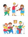 Children performing music - colorful flat design style illustrations