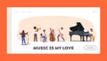 Children Performing on Philharmonic Stage Landing Page Template. Music School Students with Various Instruments Royalty Free Stock Photo