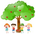 Children picking out apples on the tree