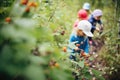 children picking wild berries along a nature trail Royalty Free Stock Photo