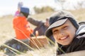 Children picnic happy smile outdoor close up lying on the grass