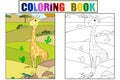 Children picture cartoon animal Safari. The giraffe is walking in the clearing. Raster Coloring, black and white Royalty Free Stock Photo