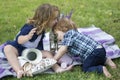 Children on pirnic. Lifestyle portrait baby child in happines at the outside in the meadow.