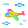 Children plane and clouds vector. Illustration for printing, backgrounds, wallpapers, covers, packaging, greeting cards, posters,