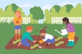 Children plant seedling together in garden or backyard of house, gardeners growing tree