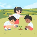 Children planting sprout plant seed together in nature garden park. Natural care ecology Environmental Save preservation Earth Royalty Free Stock Photo