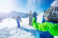 Children play action fun snowball winter game Royalty Free Stock Photo