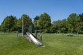 Children play area - toys outdoor - Children\'s Playground on grass Royalty Free Stock Photo