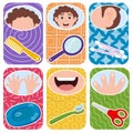 Children play on associations. Hygiene cartoon cards.