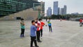 Shenzhen, China: children play basketball on a basketball court as the stadium facility is reopened following a decisive victory i Royalty Free Stock Photo