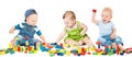 Children Play Blocks Toys, Kids Group Playing Colorful Bricks Royalty Free Stock Photo