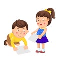 children play educational game by placing blank paper