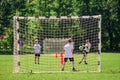 Moscow,Russia,May 2018.Children play football at the school yard