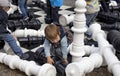 Children play giant chess at Moscow City Day Celebrations