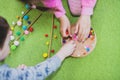 Children play with multicolored soft balls