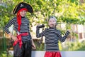 children play pirates at backyard Royalty Free Stock Photo