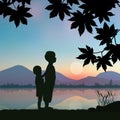 Children play by the river , Vector illustrations Royalty Free Stock Photo