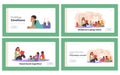 Children Play Room Landing Page Template Set. Smiling Kindergarten Teacher Reading to Kids Sitting around