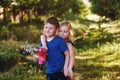 Children play with soap bubbles in the Park Royalty Free Stock Photo