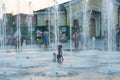 Children play and splash in the city`s fountains in the square. Editorial. 08.03.2017