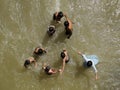 Children play in water