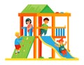 Children on playground - colorful flat design style illustration