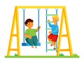 Children on playground - colorful flat design style illustration Royalty Free Stock Photo