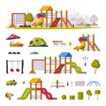 Children Playground Elements with Slide, Swings and Ladders Vector Set Royalty Free Stock Photo