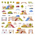 Children Playground Elements with Slide, Swings and Ladders Vector Set Royalty Free Stock Photo