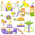 Children playground fun childhood play park activity flat vector illustration. Royalty Free Stock Photo