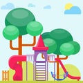 Children playground fun childhood play park activity flat vector illustration Royalty Free Stock Photo