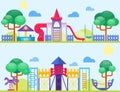 Children playground fun childhood play park activity flat vector illustration Royalty Free Stock Photo