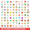 100 children playground icons set, cartoon style Royalty Free Stock Photo