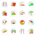 Children playground icons set, cartoon style Royalty Free Stock Photo