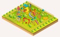 Children playground isometric. Relaxation area. Vector