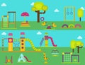 Children playground kindergarten amusement childhood play park activity place recreation swing equipment toy vector Royalty Free Stock Photo