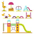 Children playground kindergarten amusement childhood play park activity place recreation swing equipment toy vector Royalty Free Stock Photo