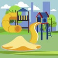 Children playground, kindergarten play. Cartoon raster flat