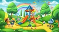 Children playground. Nature landscape, park vector panorama Royalty Free Stock Photo
